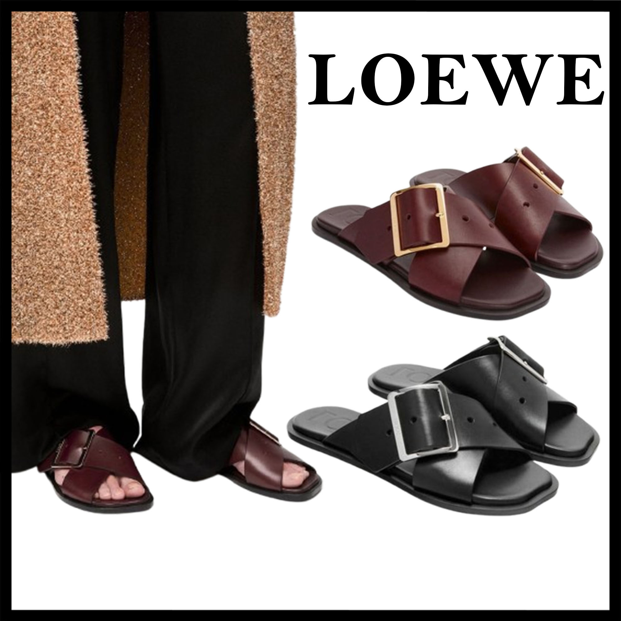 LOEWE直営店 ベジタブルカーフスキンのペタルベルトサンダル