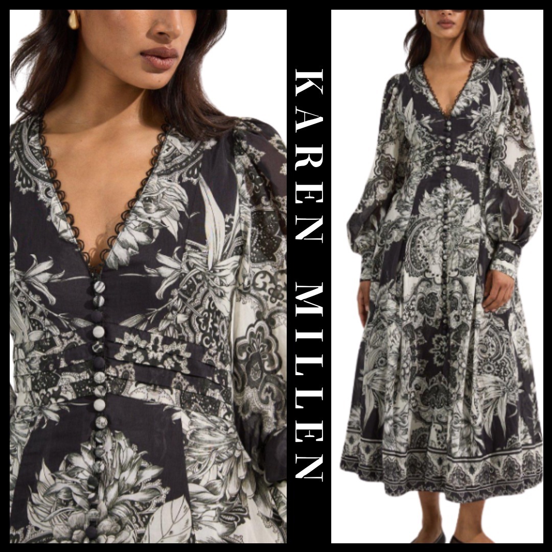 KAREN MILLEN 日本未入荷 タイル シルク コットン マキシドレス