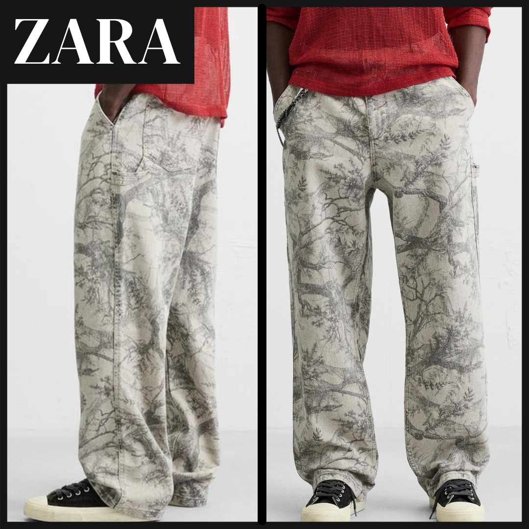 【ZARA】アブストラクトプリント カーペンターパンツ