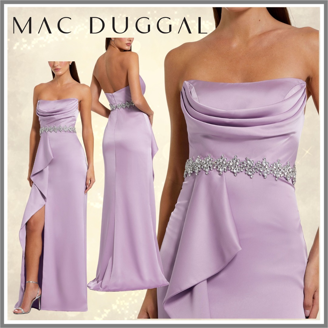 【Mac Duggal】装飾ベルトディテールストラップレスサテンガウン