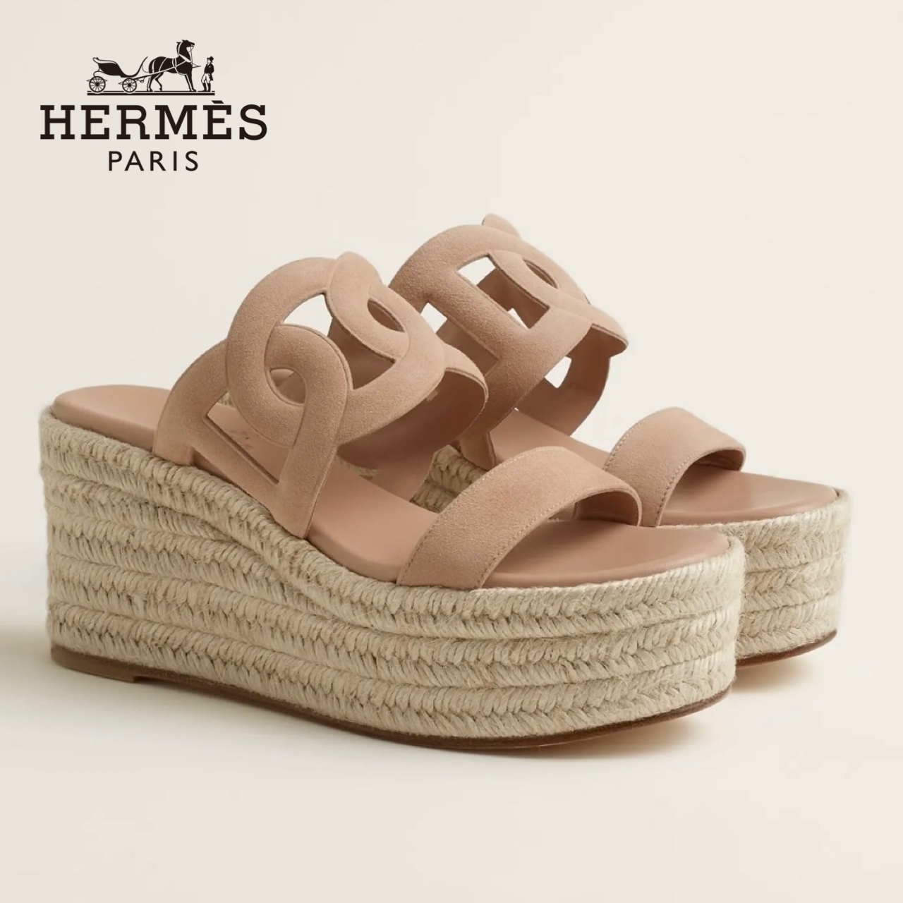 人気【HERMES】エスパドリーユ ウェッジヒール サンダル Ithea30