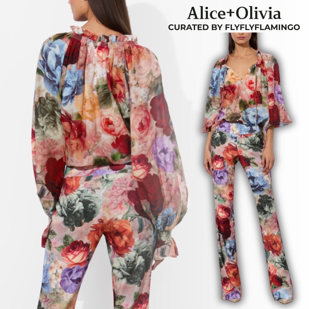 【Alice+Olivia】NORAH 花柄 ブラウス&ブーツカット パンツ set