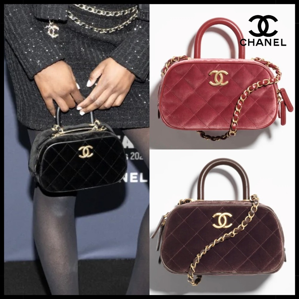 【上品♪】CHANEL チェーンショルダー ハンドバッグ ベルベット