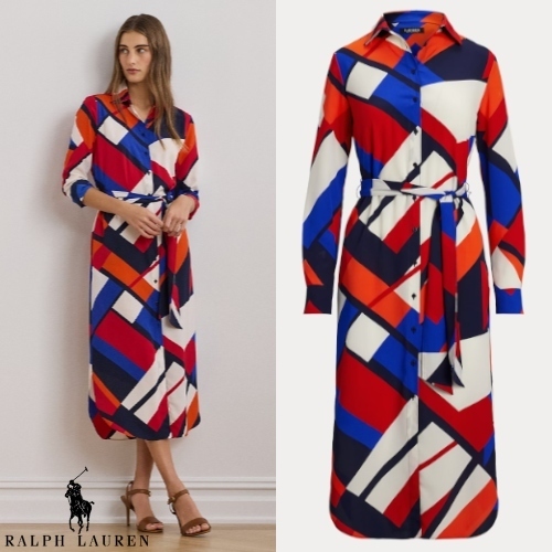 Lauren Ralph Lauren プリント クレープ シャツ ドレス