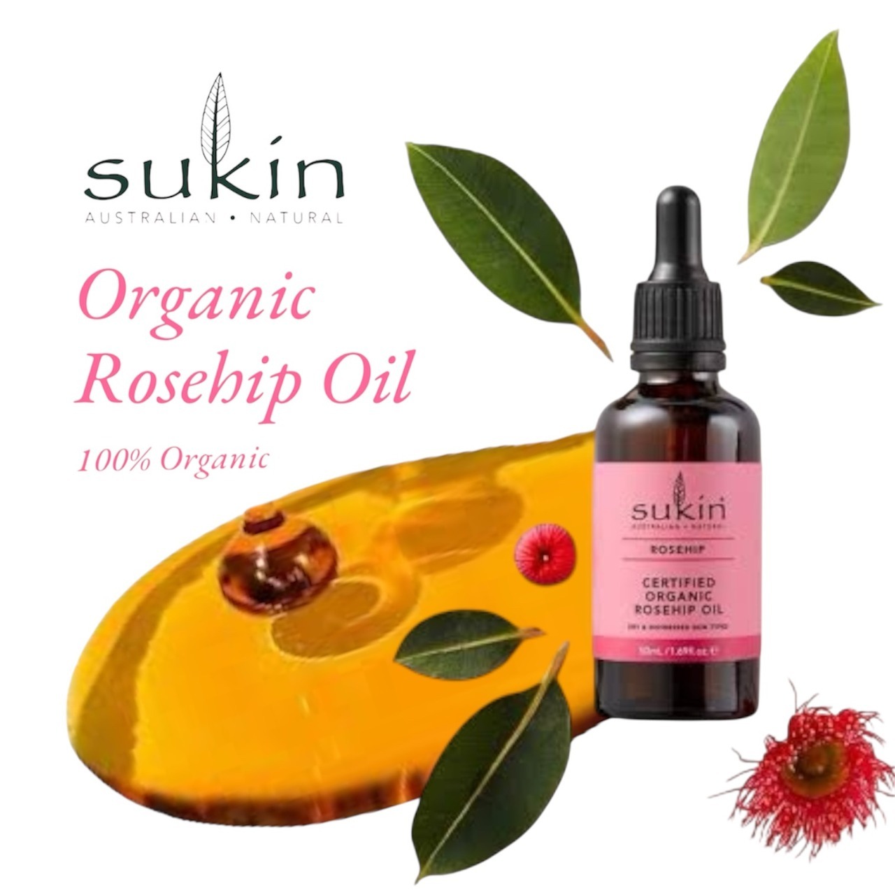 【Sukin】ローズヒップオイル 100%オーガニック美容オイル 25mL