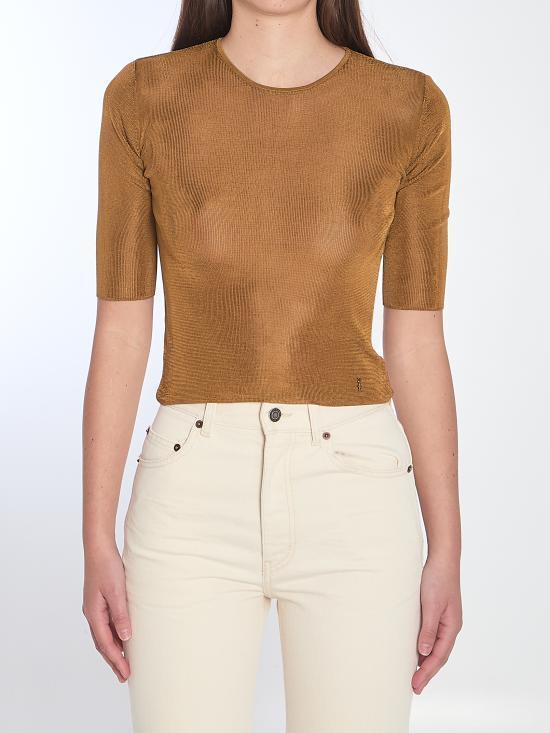 Tシャツ・カットソー SAINT LAURENT Women Tops 819910 BROWN