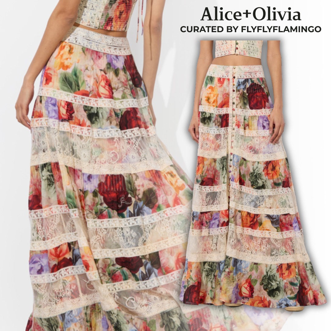 【Alice+Olivia】ADIRA レース刺繍 ティアード マキシスカート