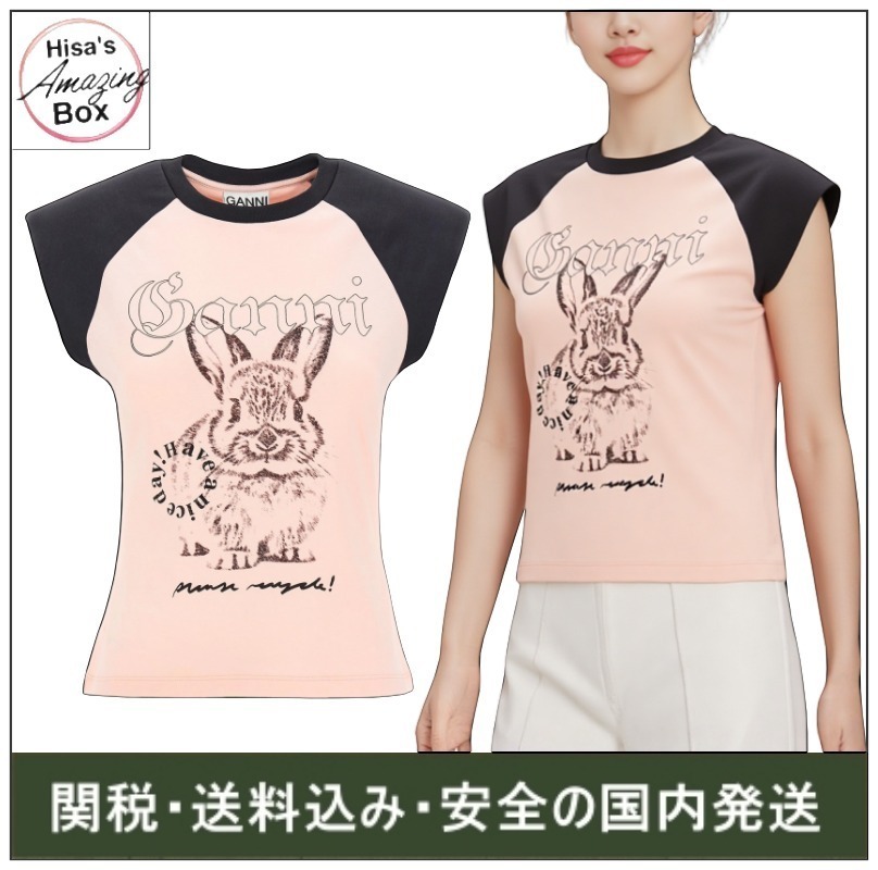 (関税・送料込)Ganni Primrose Pink Basic Jersey Bunny T-shirt