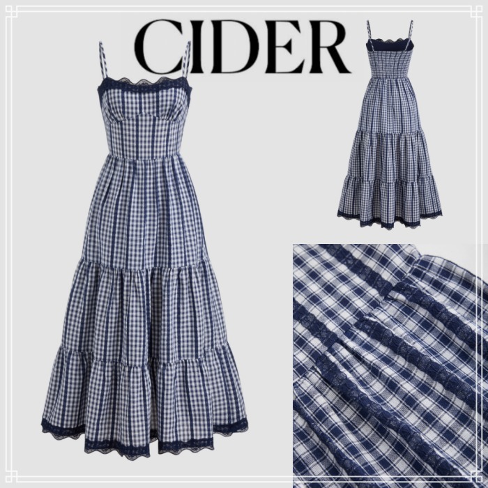【Cider】ギンガム ティアード マキシ ワンピース