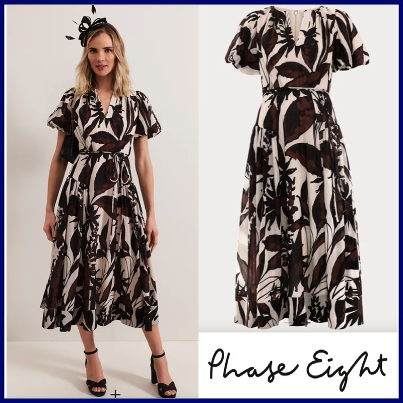 大人気♪【PHASE EIGHT】上品シックに◇リーフ柄ワンピース