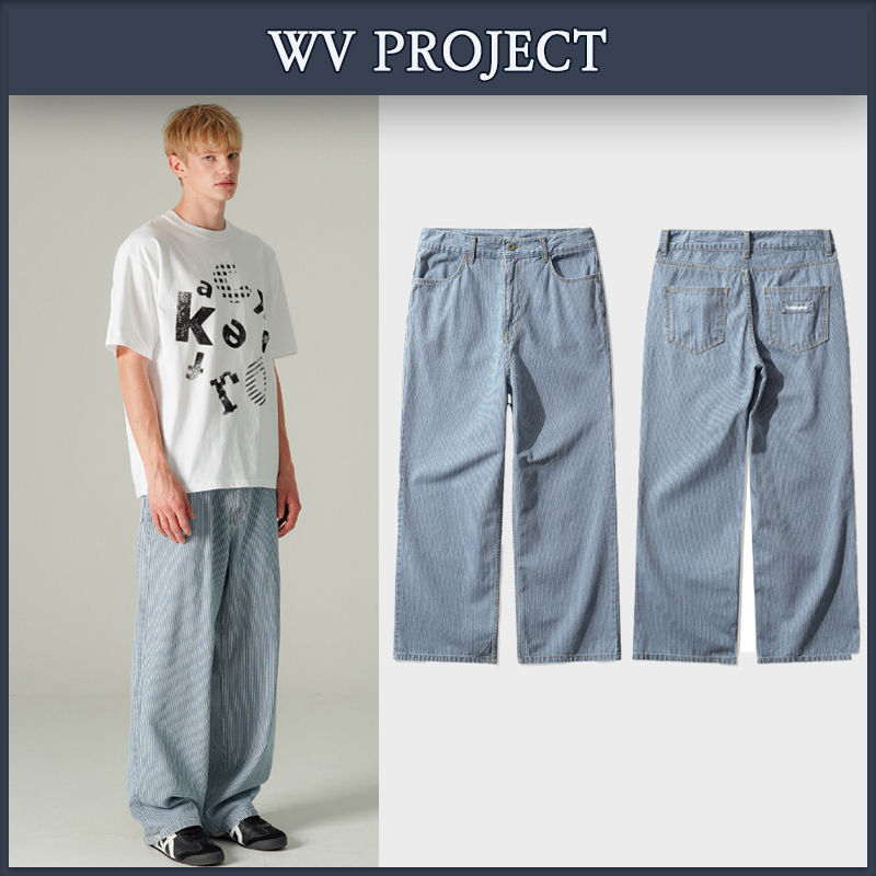 【WV PROJECT】Nine Stripe Wide Denim Pants Light Blue
