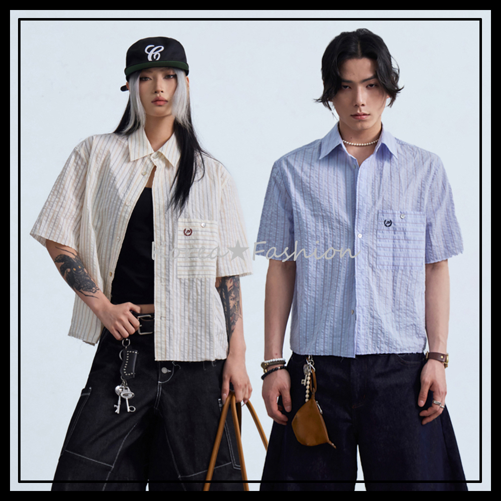 PEOPLESTYLE テクスチャーシャツ ストライプ リラックスフィット