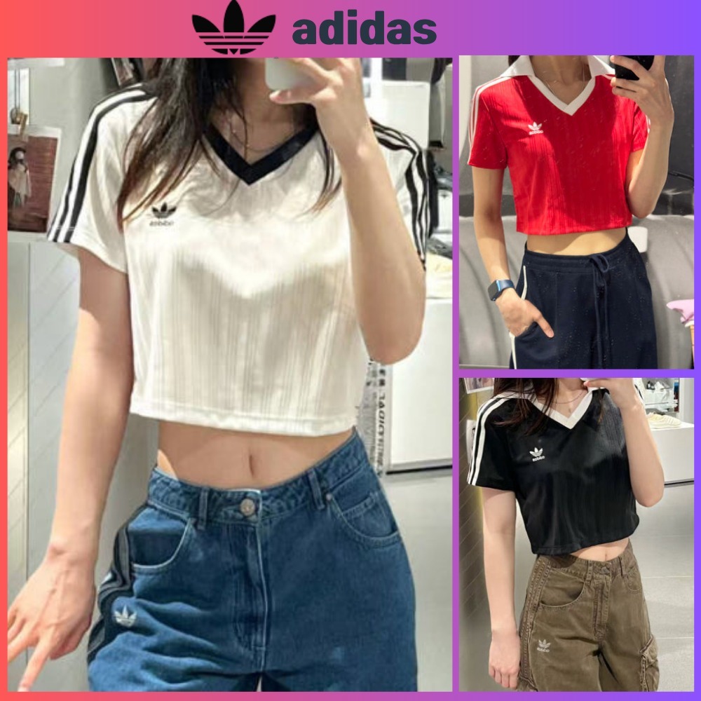 【adidas】★早期完売★ジャカード Vネック クロップ ポロシャツ