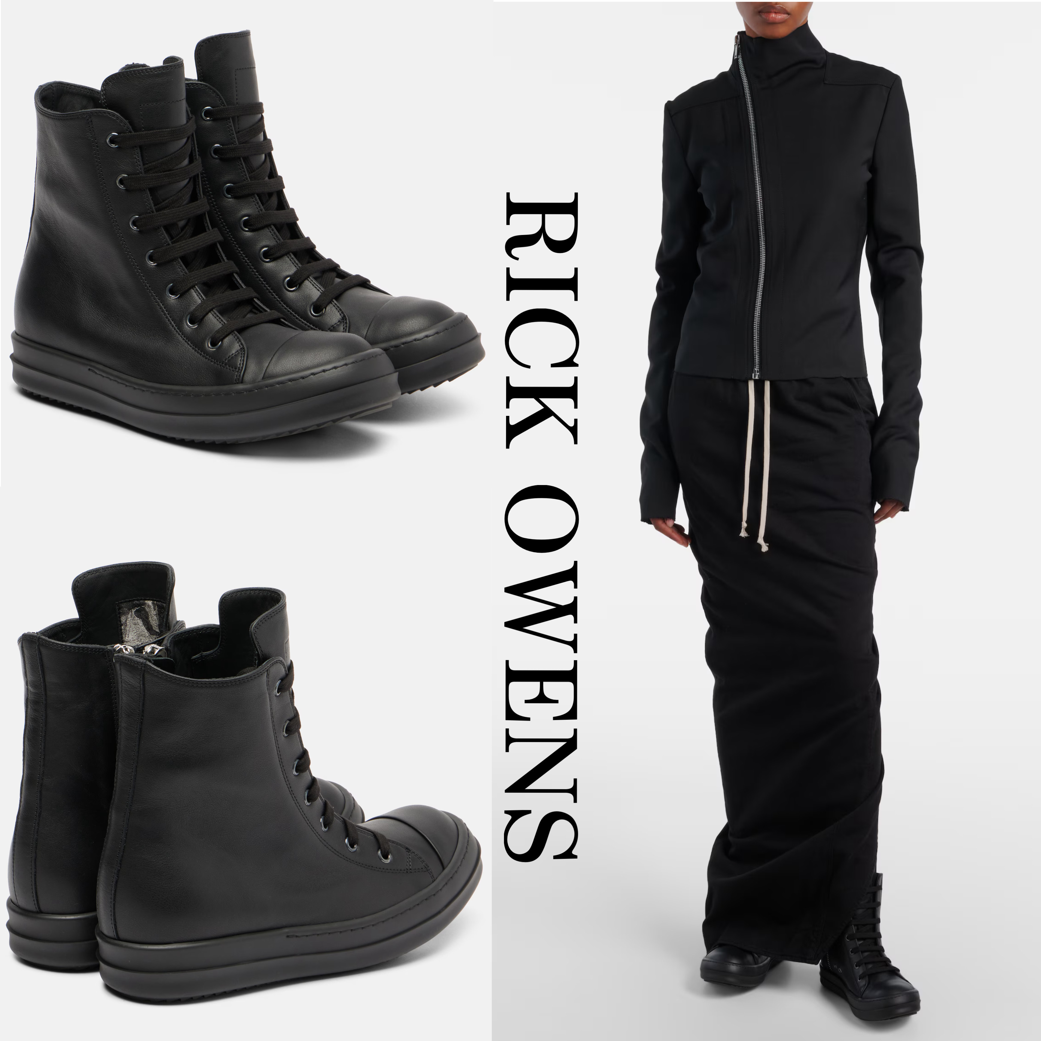 レディース*RICK OWENS* ハイトップレザースニーカー ブラック