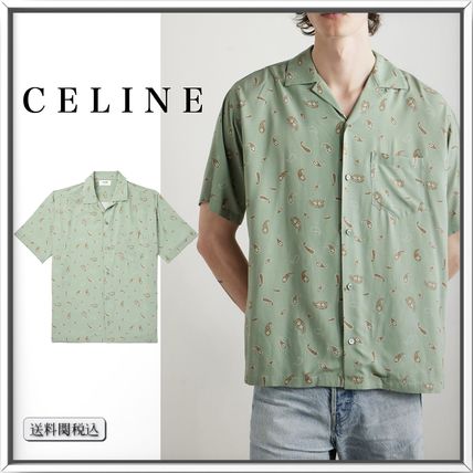 VIP価格！【CELINE】プリントシャツ Celine☆VIP価格 ワイアン プリント ボタン付き T シャツ