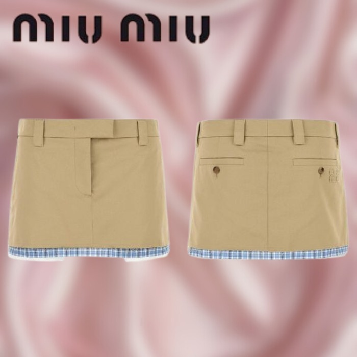 ミニスカート Miu Miu Beige Cotton Mini Skirt