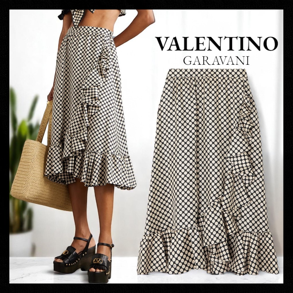 【VALENTINO GARAVANI】ラップ風ポルカドット柄ミディ丈スカート