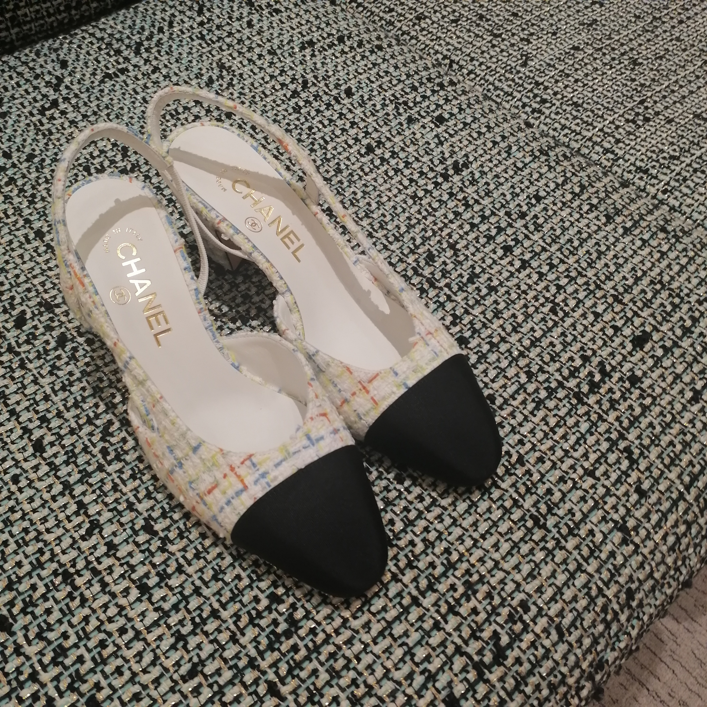 CHANEL シャネル ツイード スリングバック シューズ ベージュ