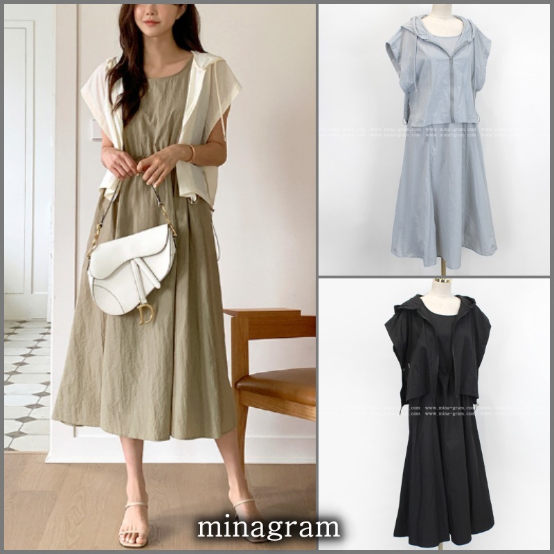 ★minagram★ ストリングキャミワンピ＋フードブルゾンSET