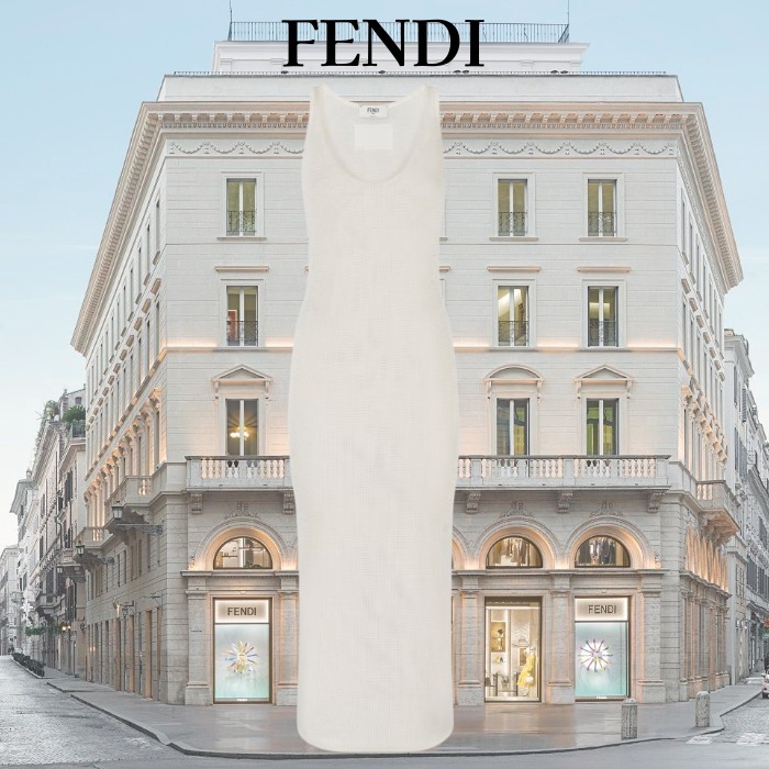 関税込★VIP価格【FENDI】ホワイトメッシュシルクドレス