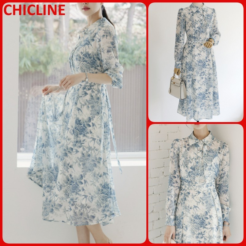 結婚式/オフィス★CHICLINE★シフォンフラワーワンピース