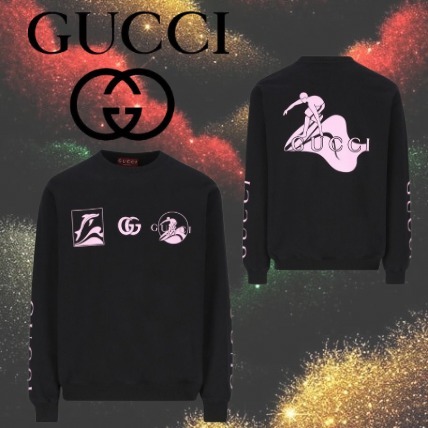 【GUCCI】グッチ プリント コットン スエットシャツ ブラック