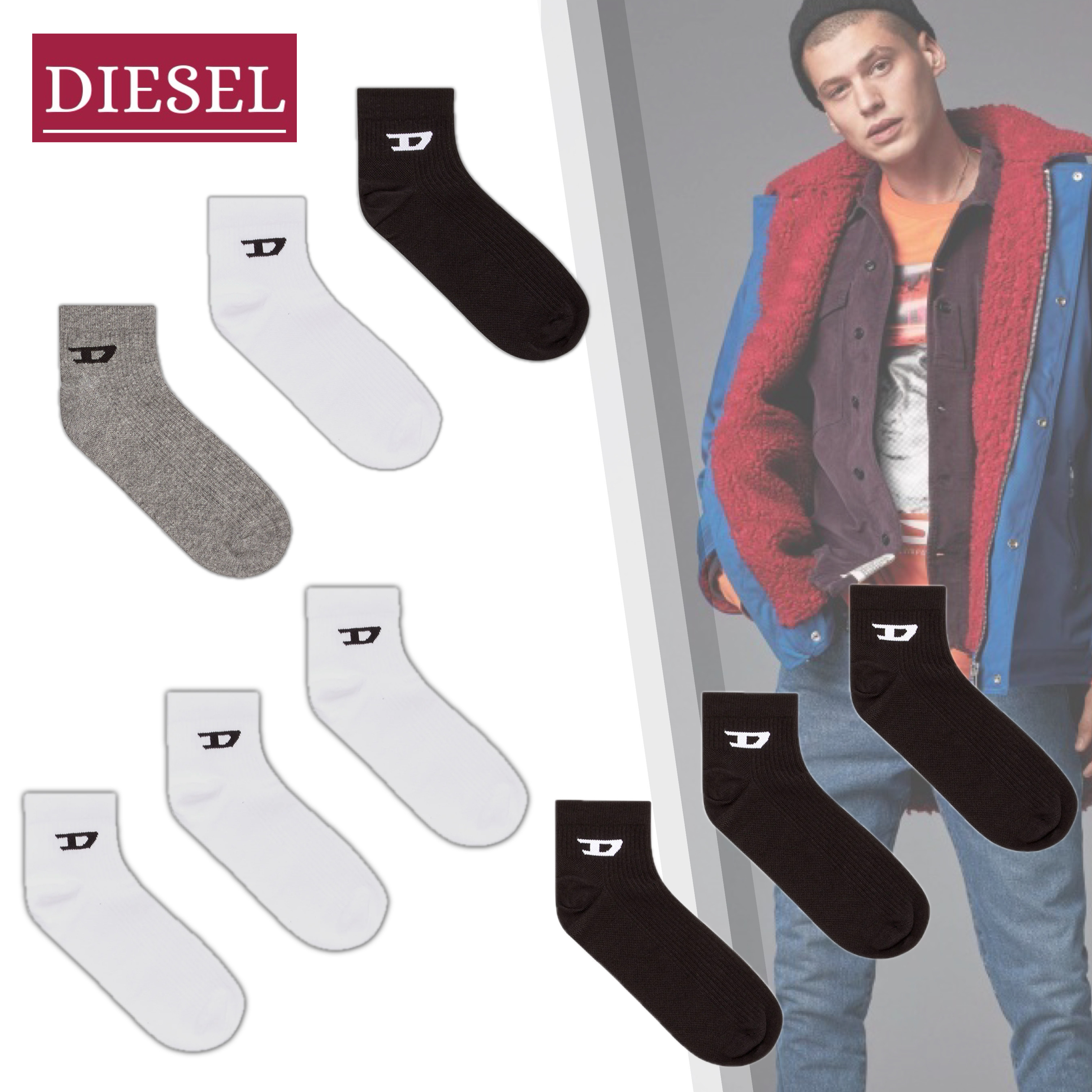 国内直営【DIESEL】skm-d-ankle -9 ソックス3枚セット 送料込