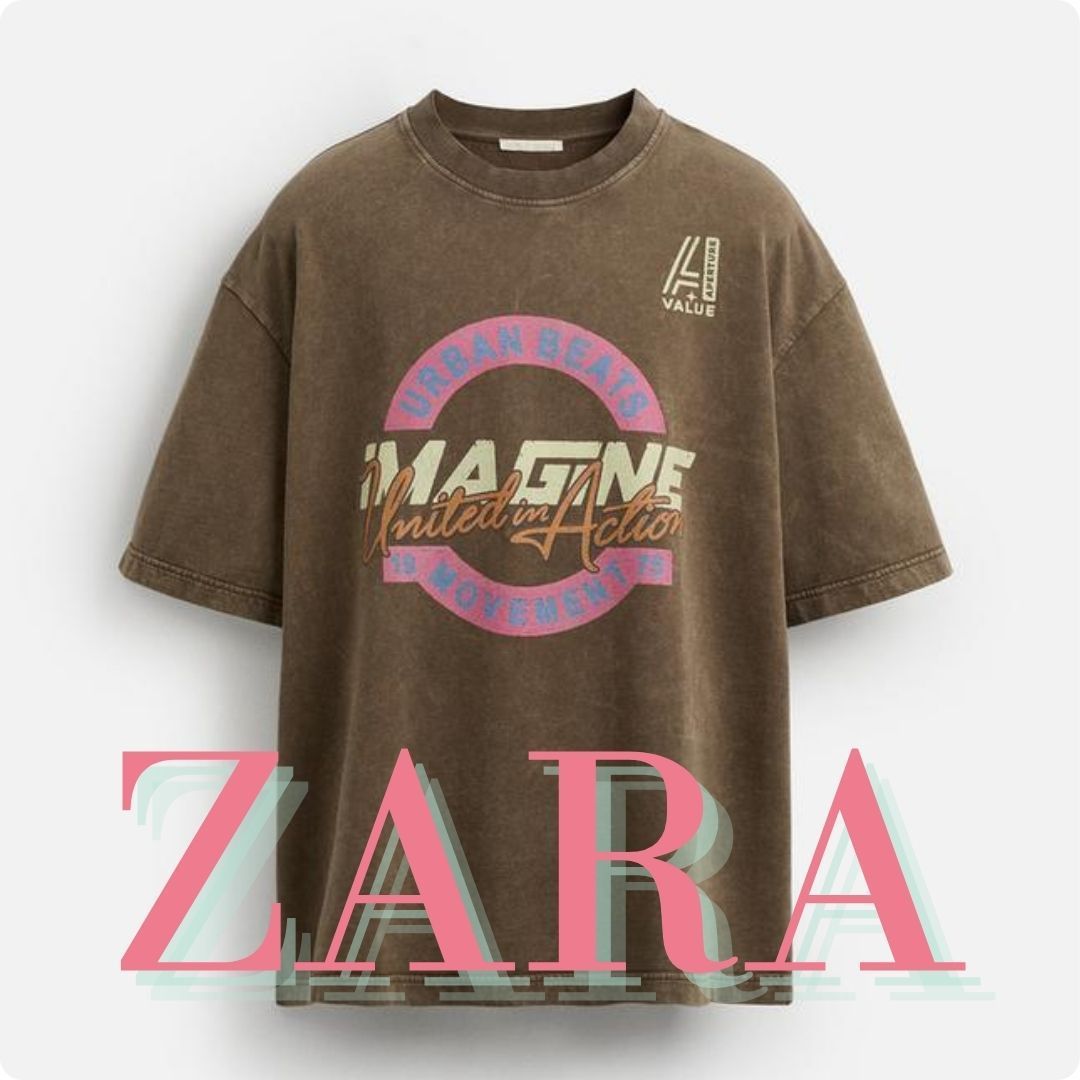 ZARA ウォッシュ加工テキスト入りスウェットシャツ 4374/415