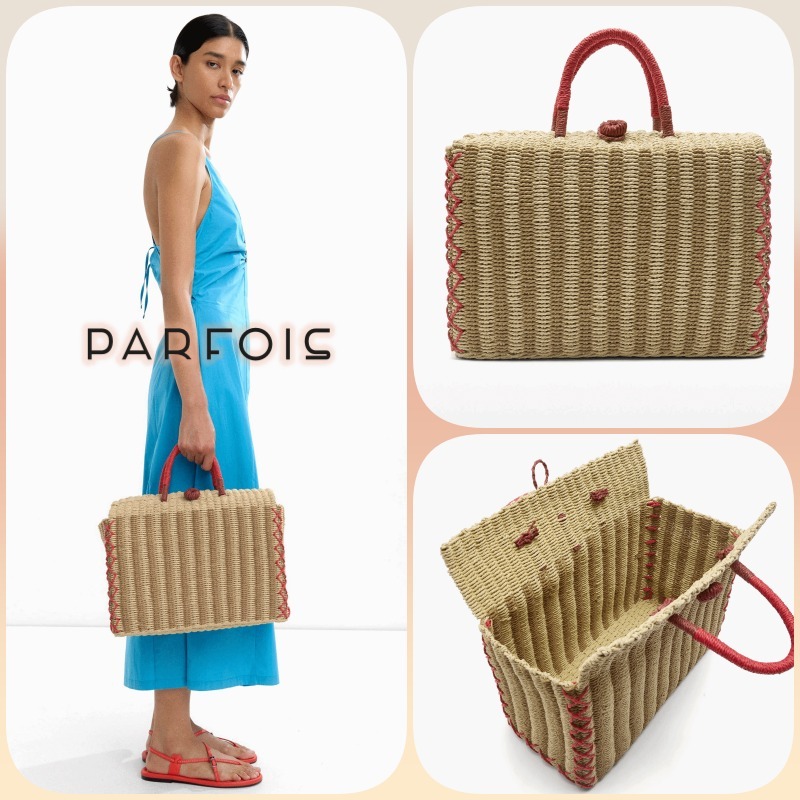 可愛い★話題沸騰PARFOIS★長方形のラフィア風トートバスケットN