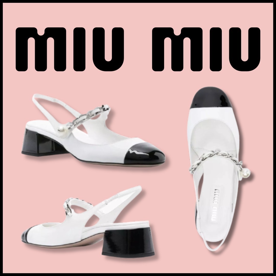 【MIU MIU】スリングバックパンプス ツートーン パテントレザー