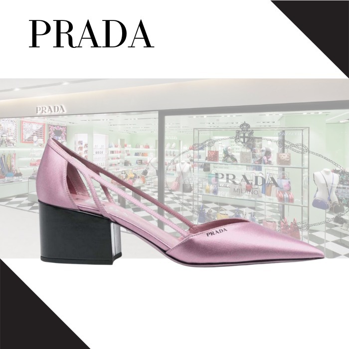 【PRADA】55mm サテンカットアウト パンプス ピンク