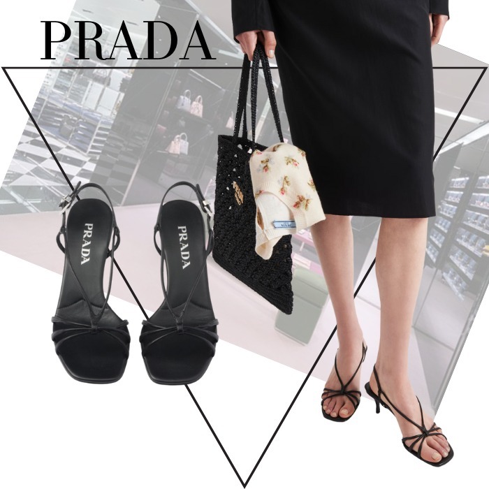 【PRADA】レザー ヒールサンダル ブラック