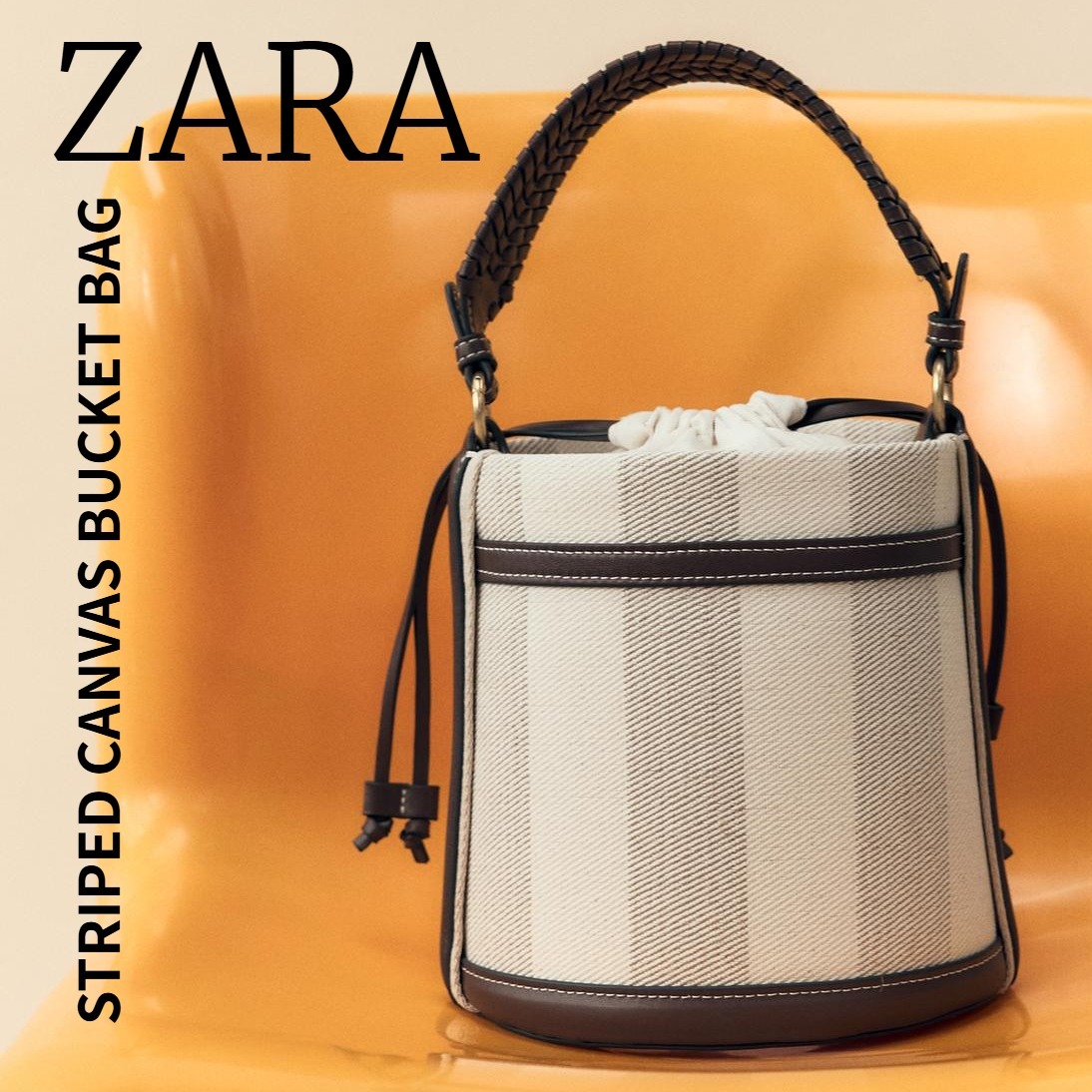 ZARA【NEW】STRIPED CANVAS BUCKET BAG