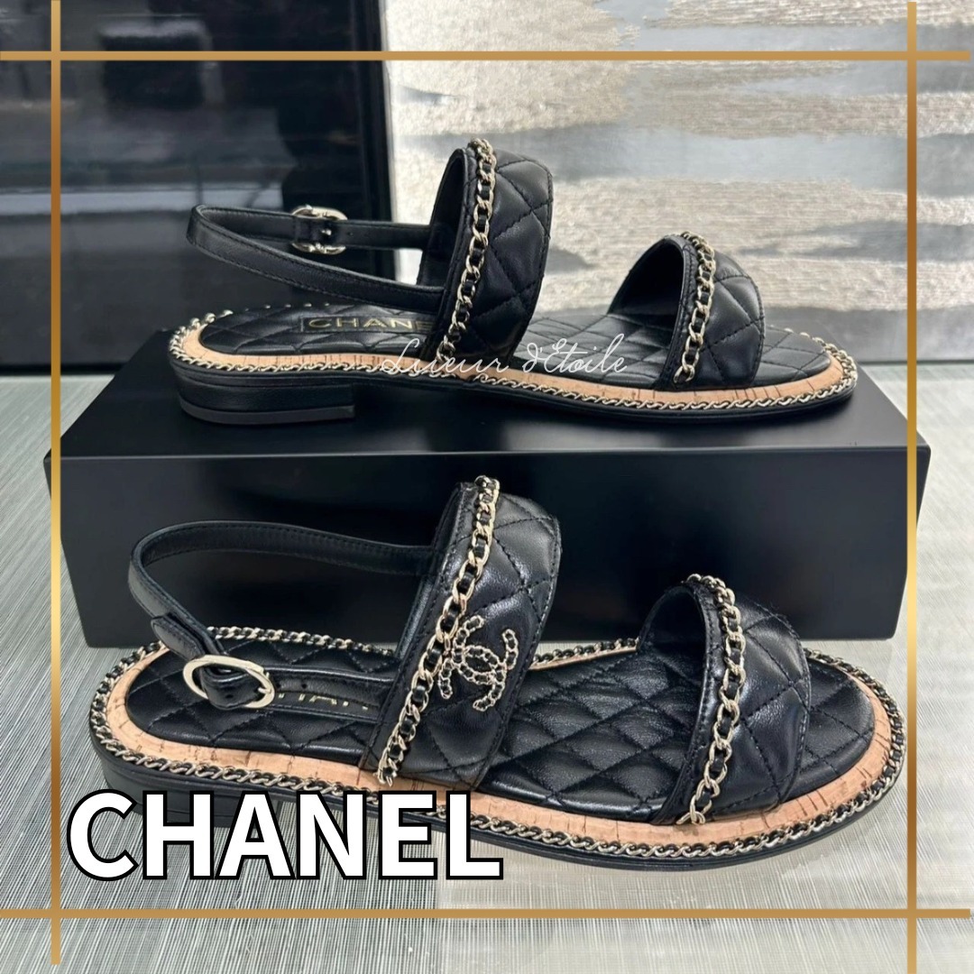 【ぺたんこ靴★】CHANEL ストラップサンダル ブラック 25A