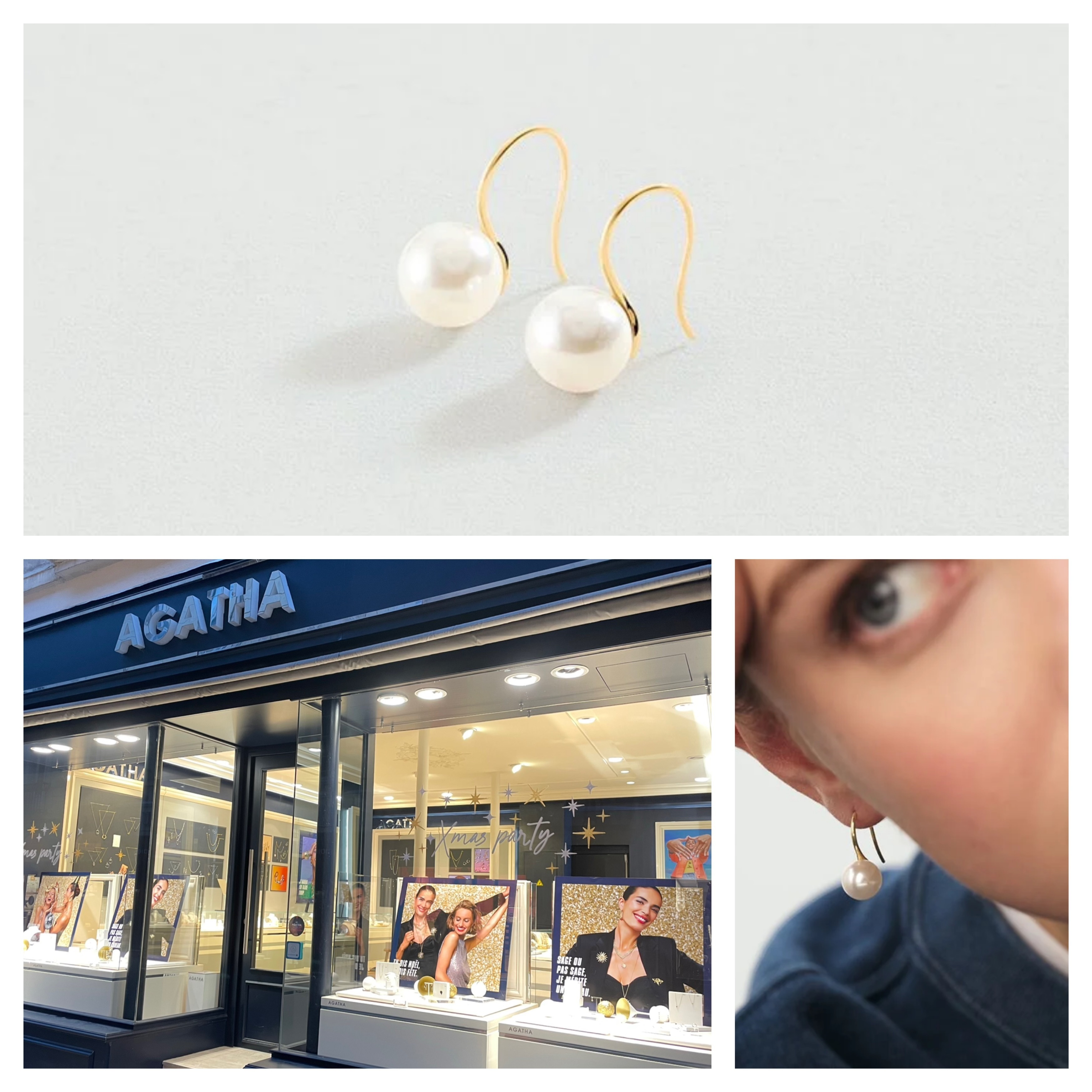 アガタの定番パールピアス 引っ掛け大 1㎝ ゴールド PEARLY