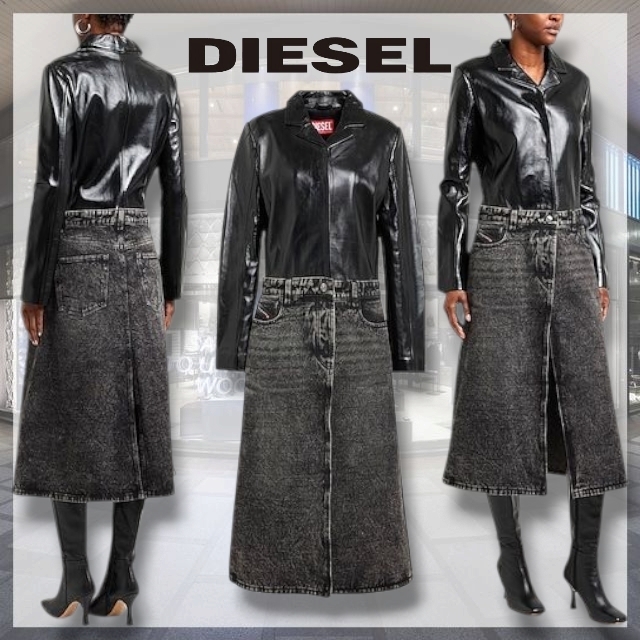 DIESEL* ディーゼル ロゴ デニム レザー ライトコート 無地