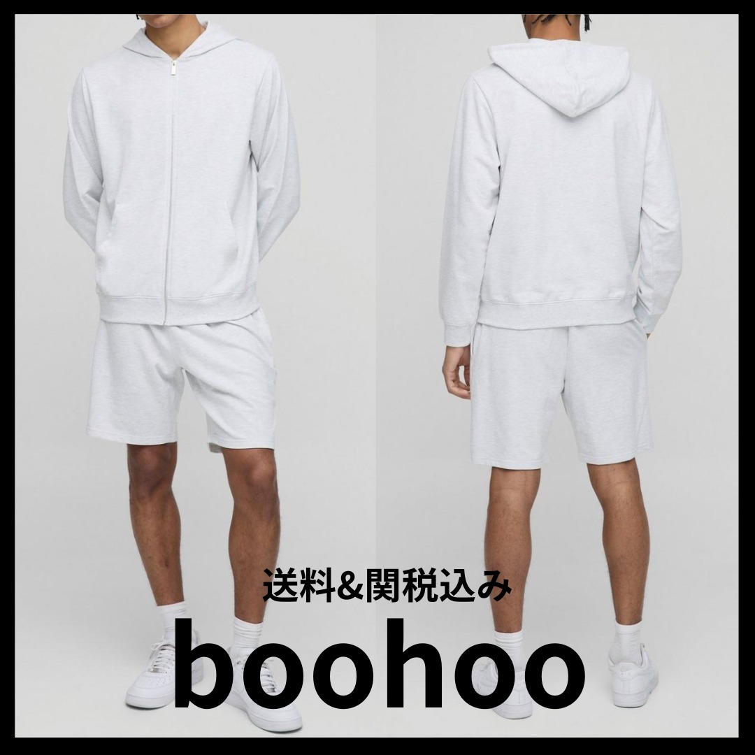 《boohoo》260GSMレギュラーフィットジップスルーショーツセット