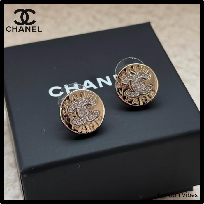 25A シンプル上品♪ CHANEL ピアス ラウンド キラキラCCロゴ