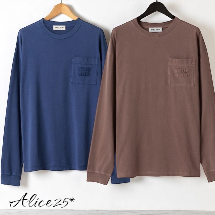 MiuMiu /長袖 ジャージー Tシャツ ガーメントダイ カジュアル