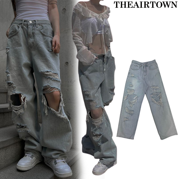 【THEAIRTOWN】クラッシュ ワイド ダメージ デニム