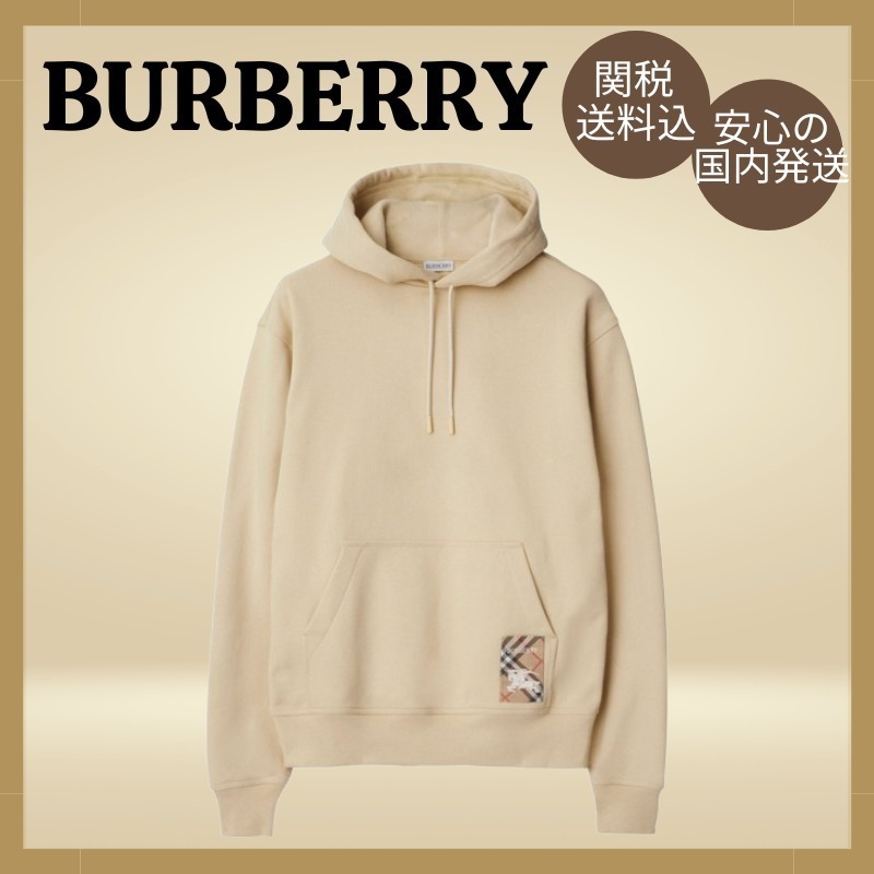 ★Burberry★ Beige ロゴ入り チェックラベル パーカー
