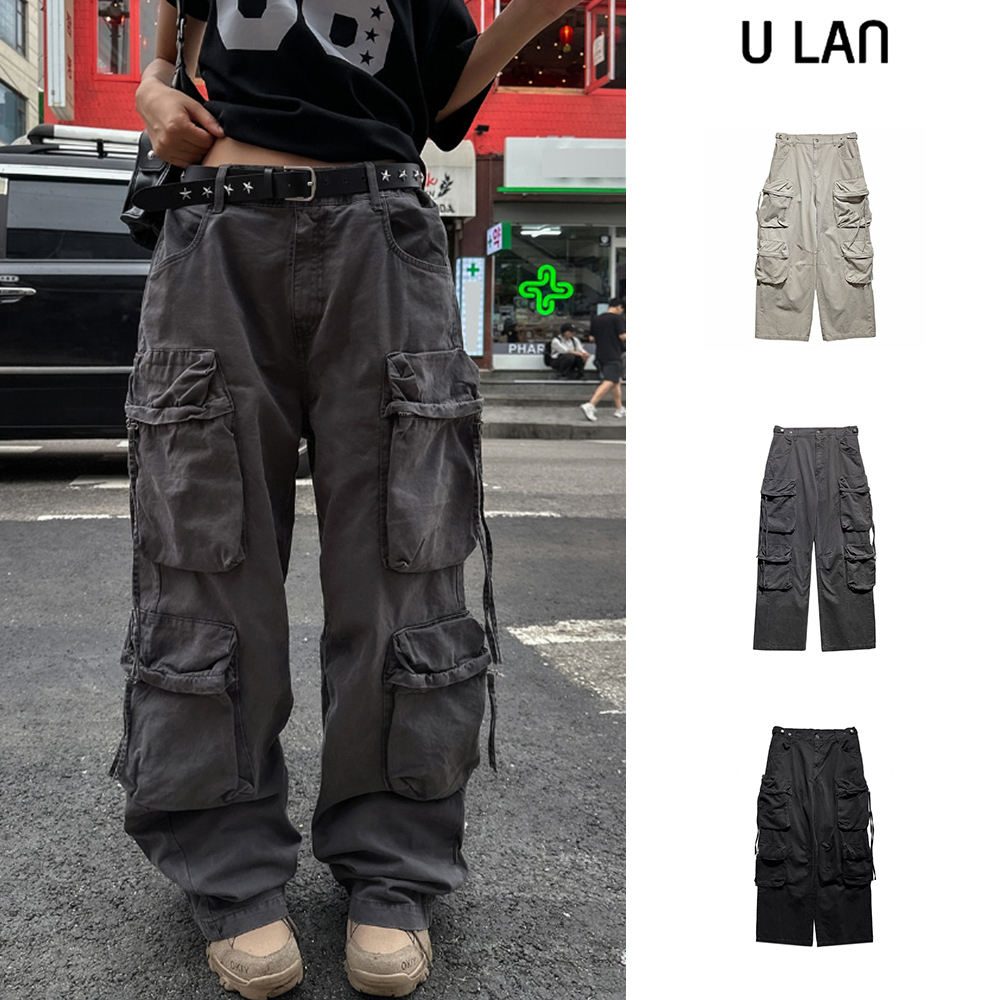 【U LAN】River Multi Volume Strap Cargo Pants