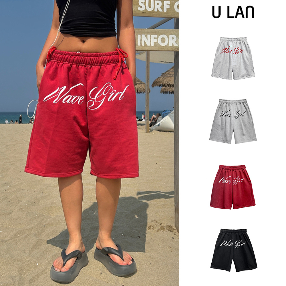 【U LAN】Girls Front Lettering Bermuda Pants