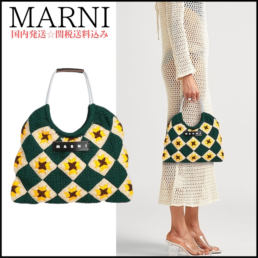 【MARNI】クロシェニット ロゴ ホーボーバッグ ＊関税送料込み