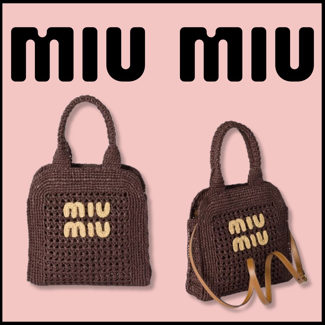 【MIU MIU】ラフィア風トートバッグ ショルダーストラップ ロゴ