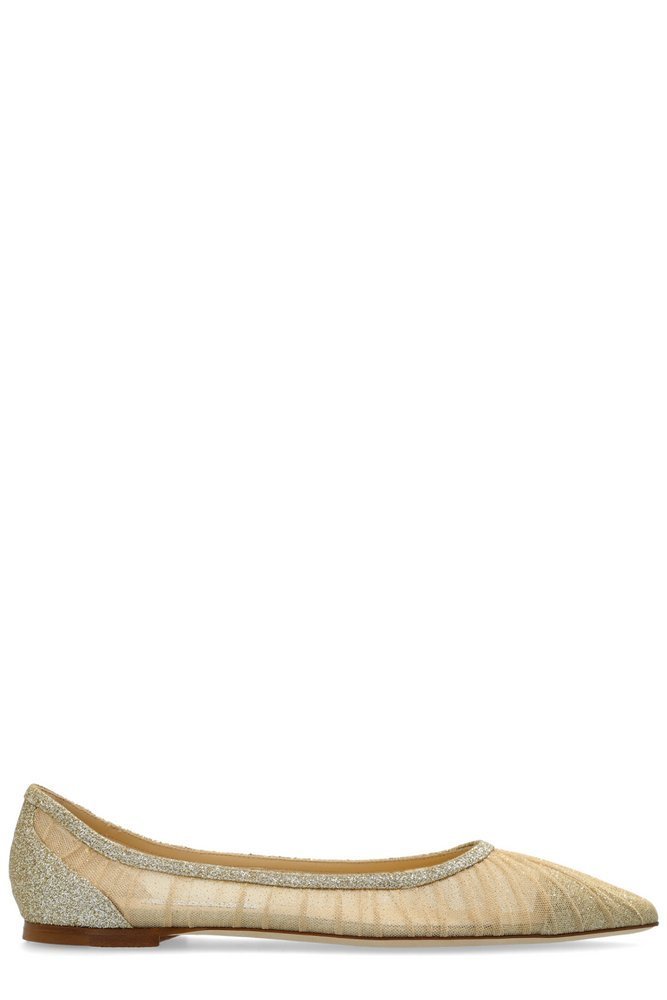 JIMMY CHOO ラフフラットクリッタハレリナ LOVEFLATTFG GOLDGOLD