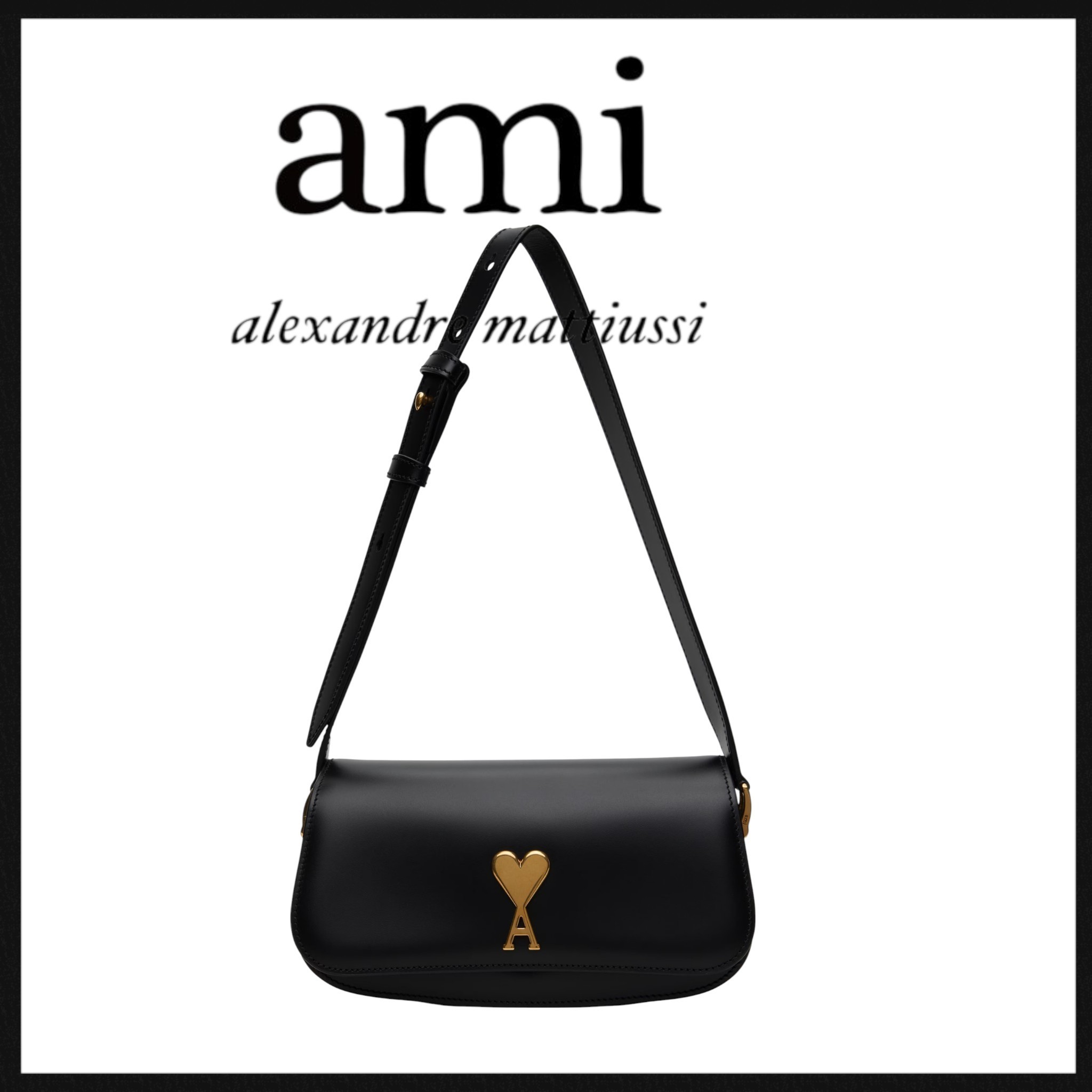 AMI Paris ブラック Paris Paris レザー ショルダーバッグ