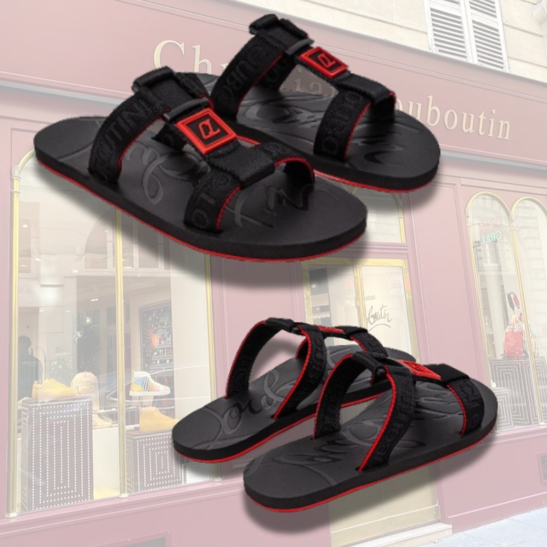 関税送料込【Christian Louboutin】サーフサンダル 黒 ロゴ 無地