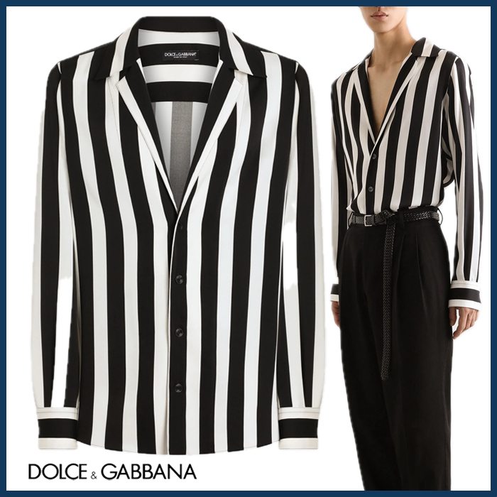 Dolce&Gabbana 25SS《Vネック 長袖シャツ》ストライプ 直営店