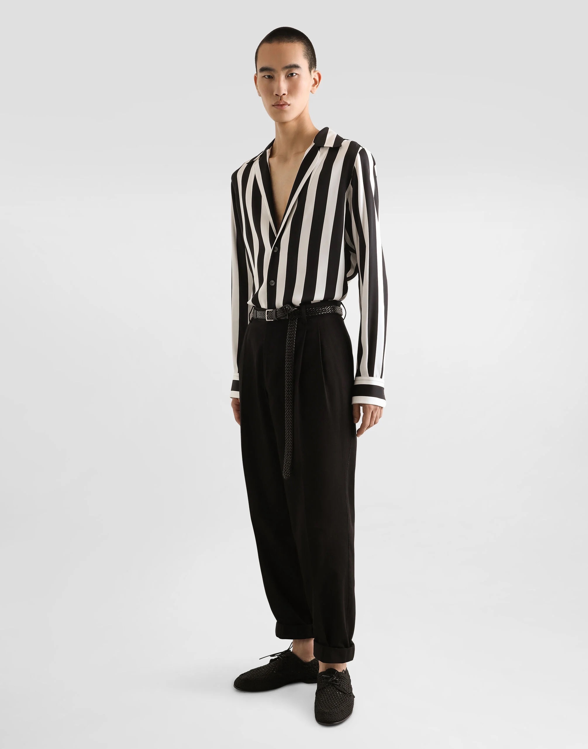 Dolce&Gabbana 25SS《Vネック 長袖シャツ》ストライプ 直営店